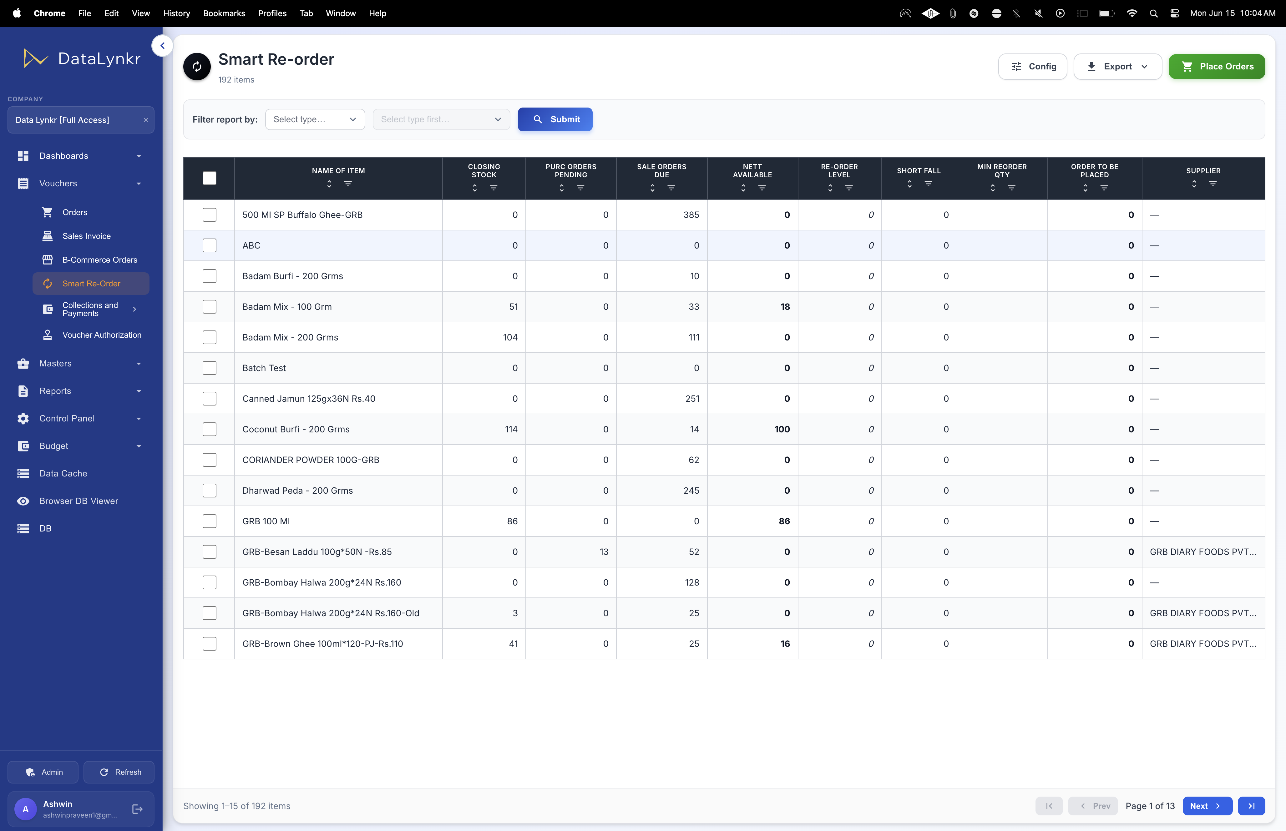 Smart Reorder Laptop Report